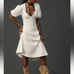 NWT Anthropologie Maeve Puff Sleeve Linen Corset Dress Sz L